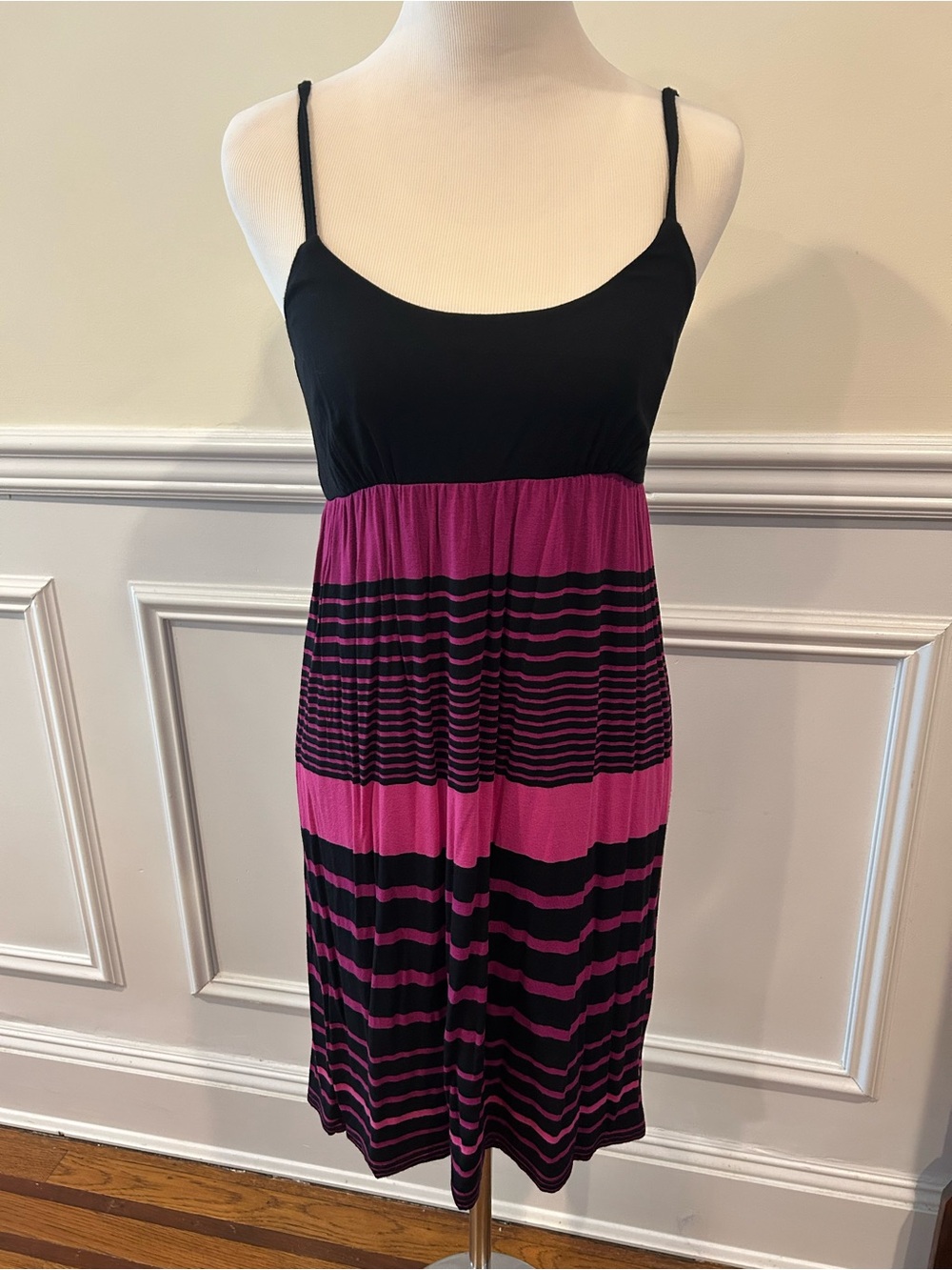 INC Black Magenta and Pink Striped Sleeveless Sundress size small